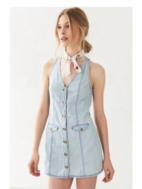 Urban Outfitters light blue denim jumper cotton mini dress